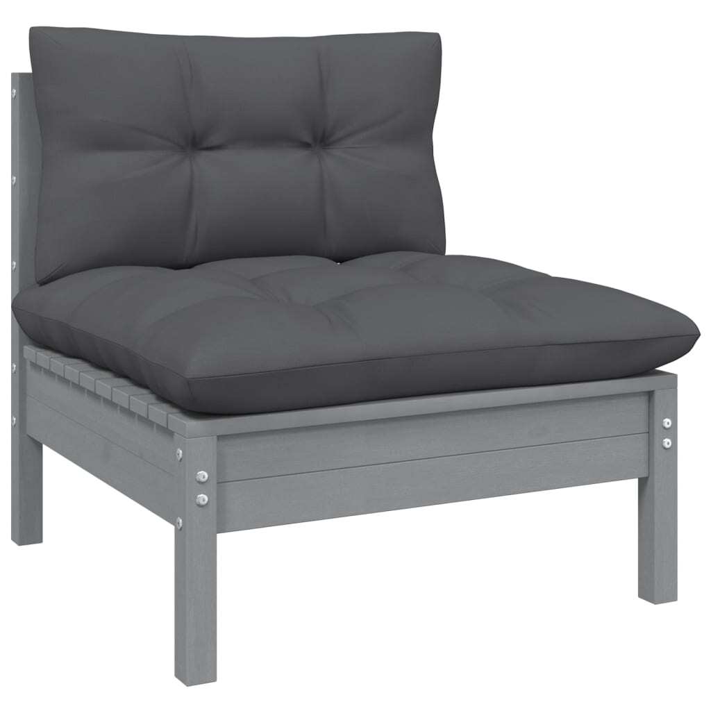 Garden Middle Sofa Modular Outdoor Seating Cushioned Solid Pinewood Grey