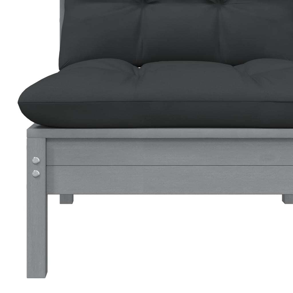 Garden Middle Sofa Modular Outdoor Seating Cushioned Solid Pinewood Grey