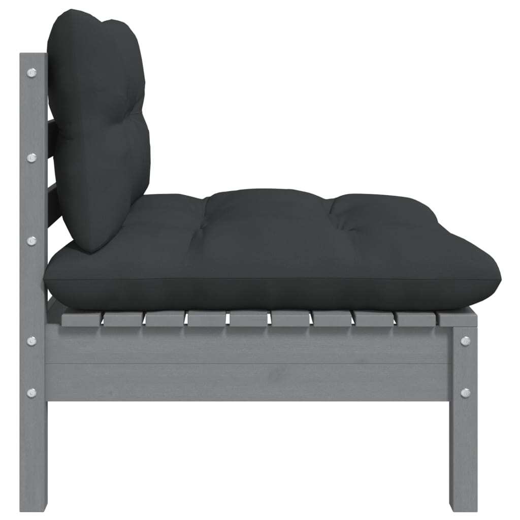 Garden Middle Sofa Modular Outdoor Seating Cushioned Solid Pinewood Grey