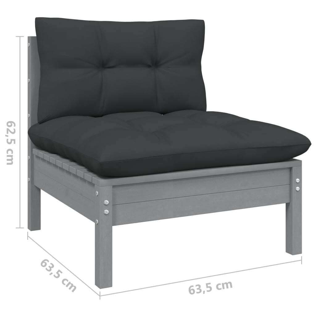 Garden Middle Sofa Modular Outdoor Seating Cushioned Solid Pinewood Grey