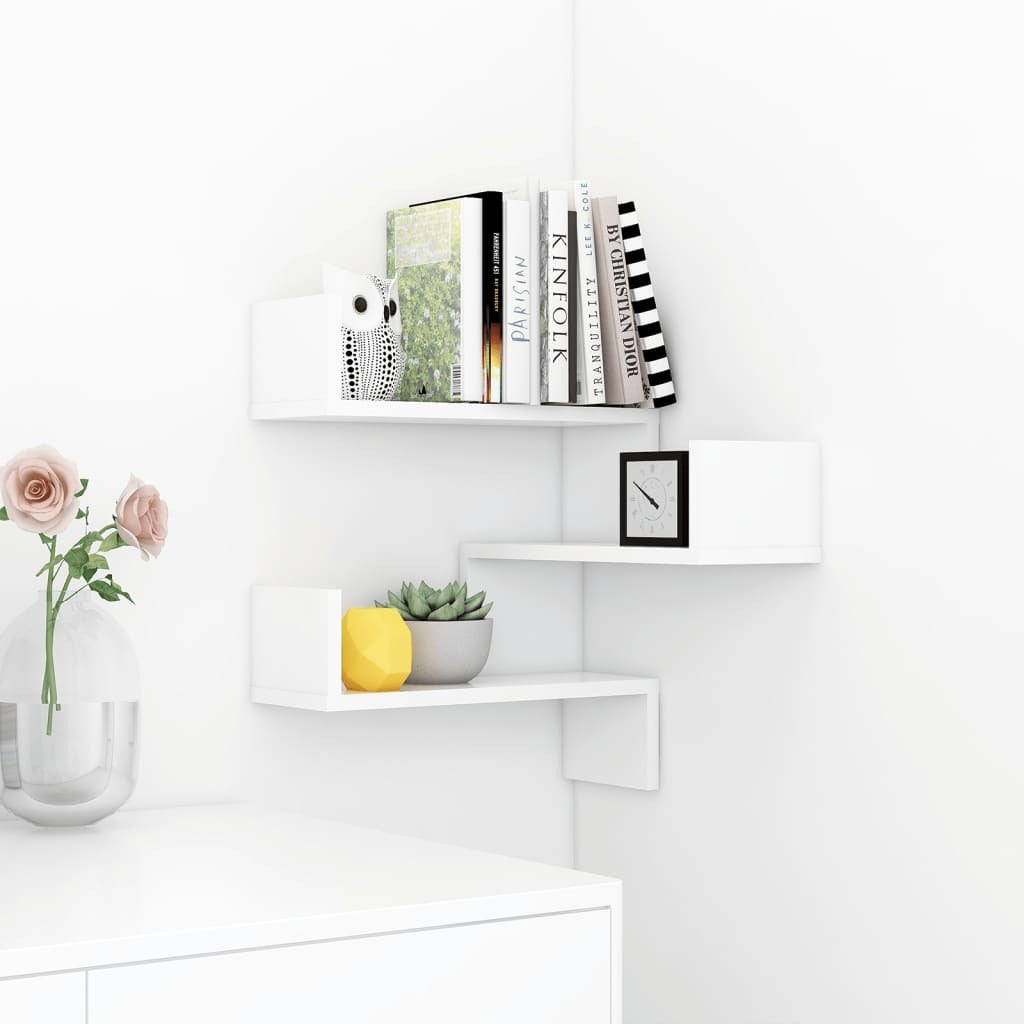 Wall Corner Shelf Floating Display Storage Unit Engineered Wood White
