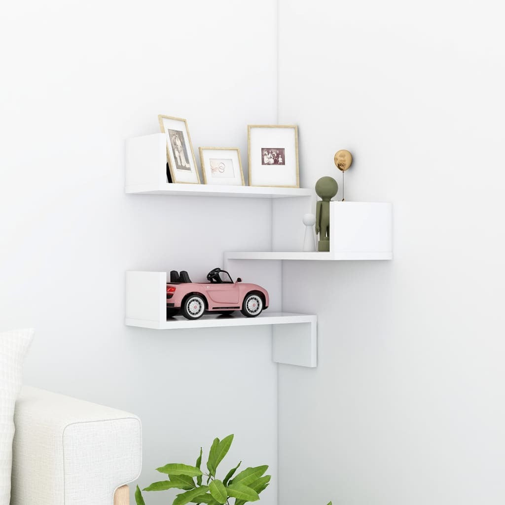 Wall Corner Shelf Floating Display Storage Unit Engineered Wood White