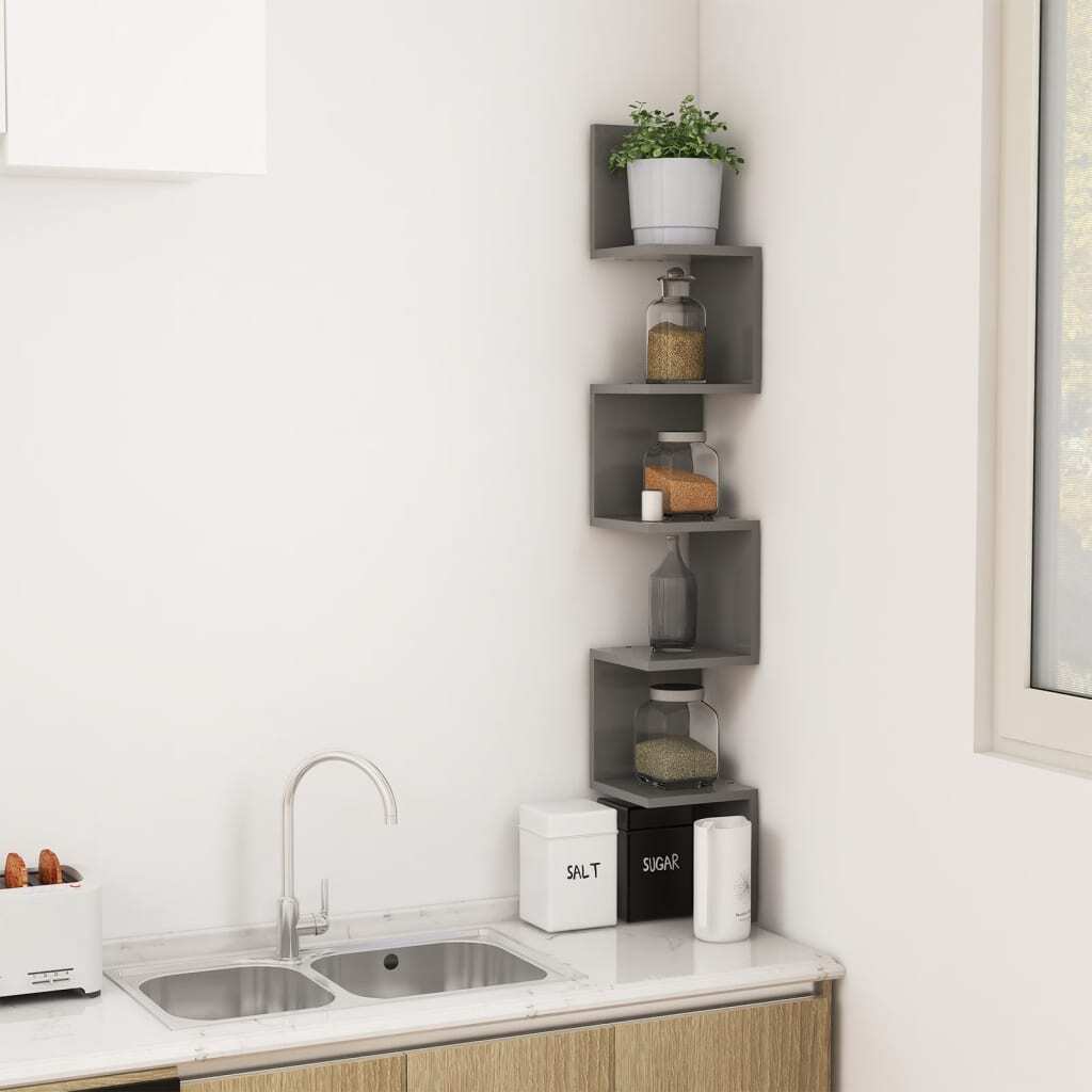 Wall Corner Shelf Grey 20x20x127.5 cm Engineered Wood