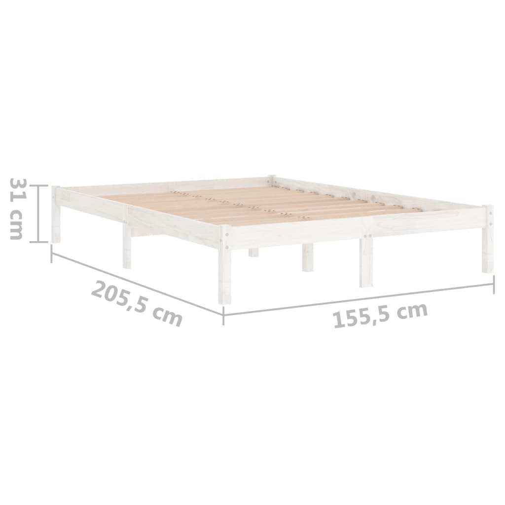 Bed Frame without Mattress 150x200cm Queen Size Solid Pinewood Bedstead White