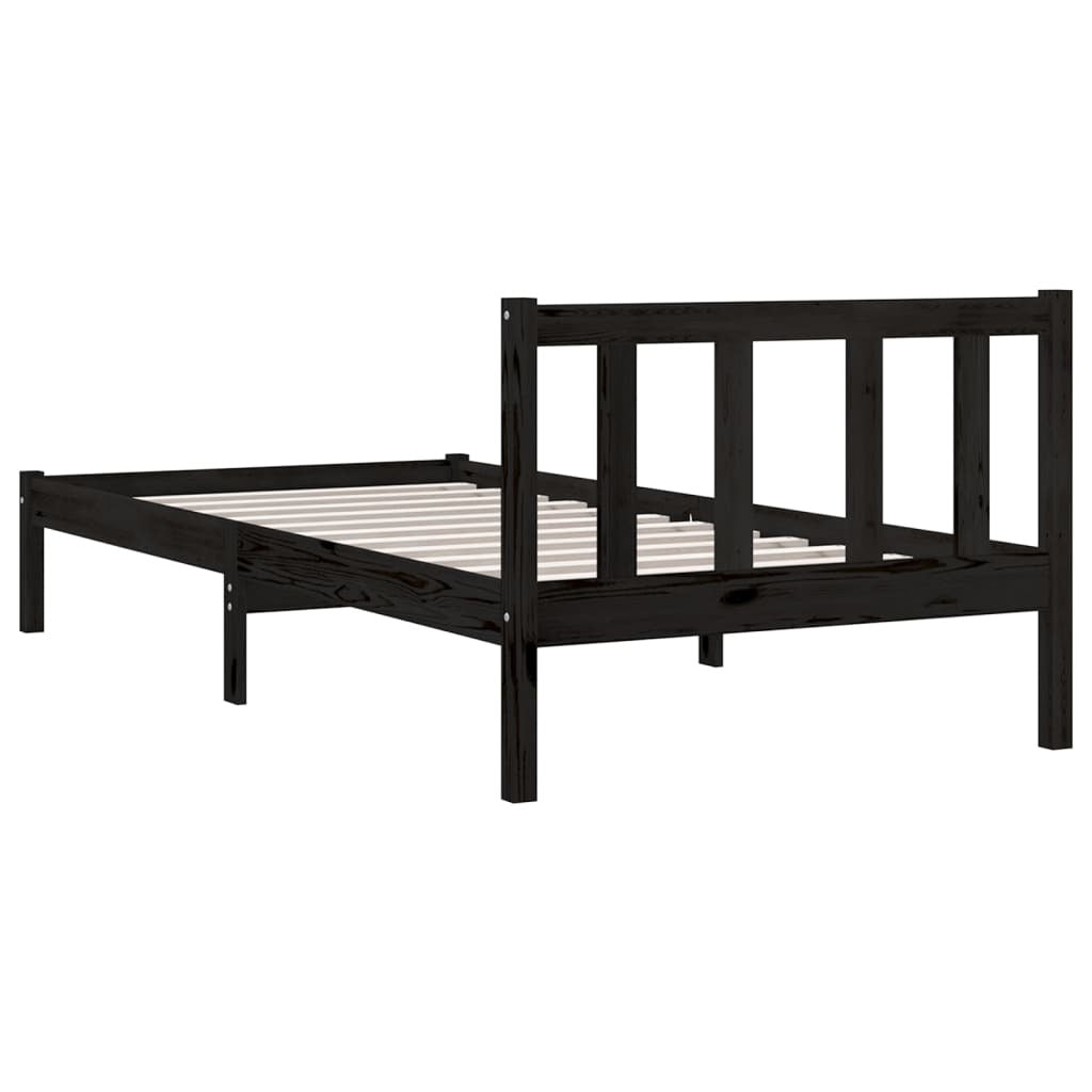 Bed Frame without Mattress 90x190cm Single Size Solid Pinewood Bedstead Black