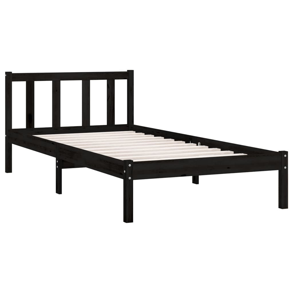 Bed Frame without Mattress 90x190cm Single Size Solid Pinewood Bedstead Black