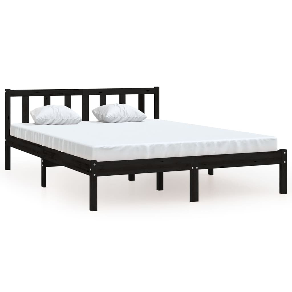 Bed Frame without Mattress 135x190cm Double Size Solid Pinewood Bedstead Black