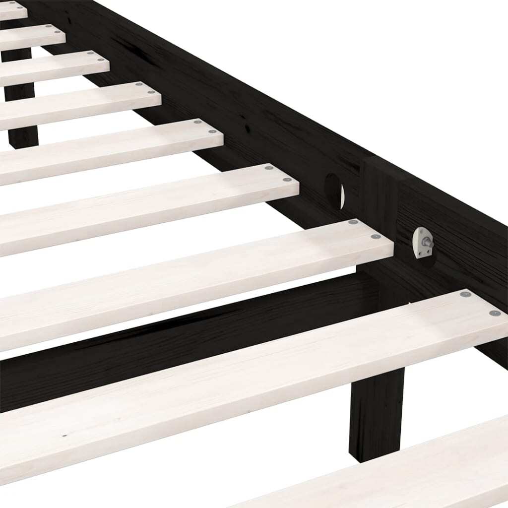 Bed Frame without Mattress 135x190cm Double Size Solid Pinewood Bedstead Black
