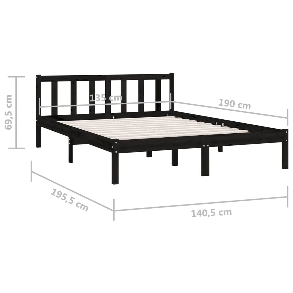 Bed Frame without Mattress 135x190cm Double Size Solid Pinewood Bedstead Black