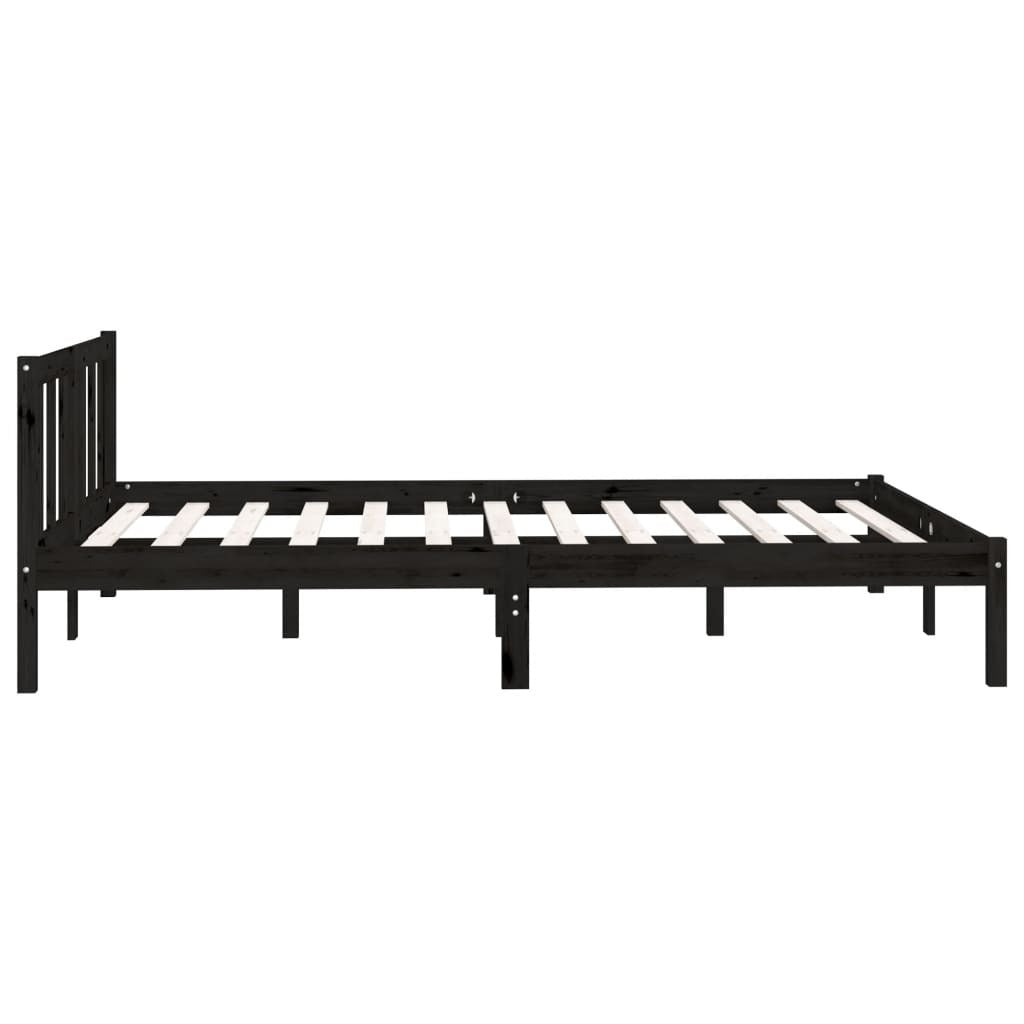 Bed Frame without Mattress 135x190cm Double Size Solid Pinewood Bedstead Black