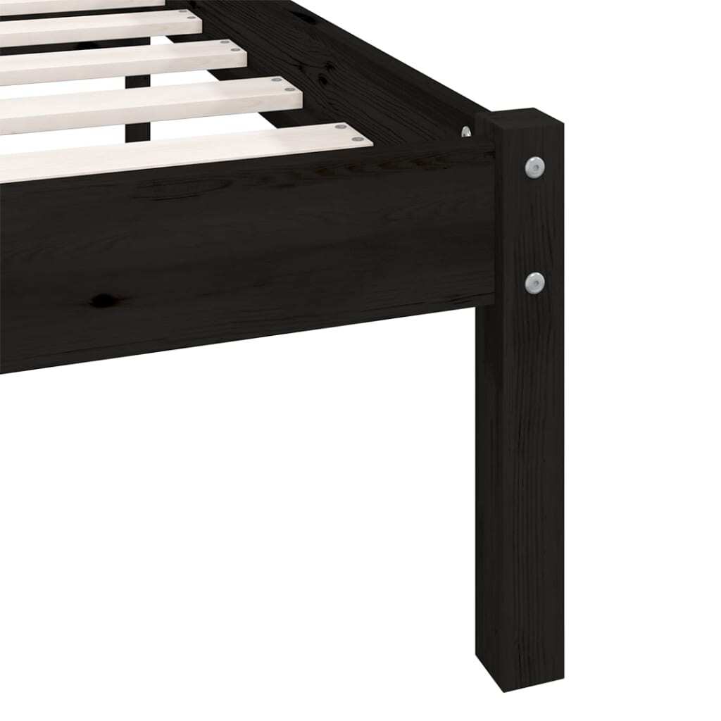 Bed Frame without Mattress 135x190cm Double Size Solid Pinewood Bedstead Black