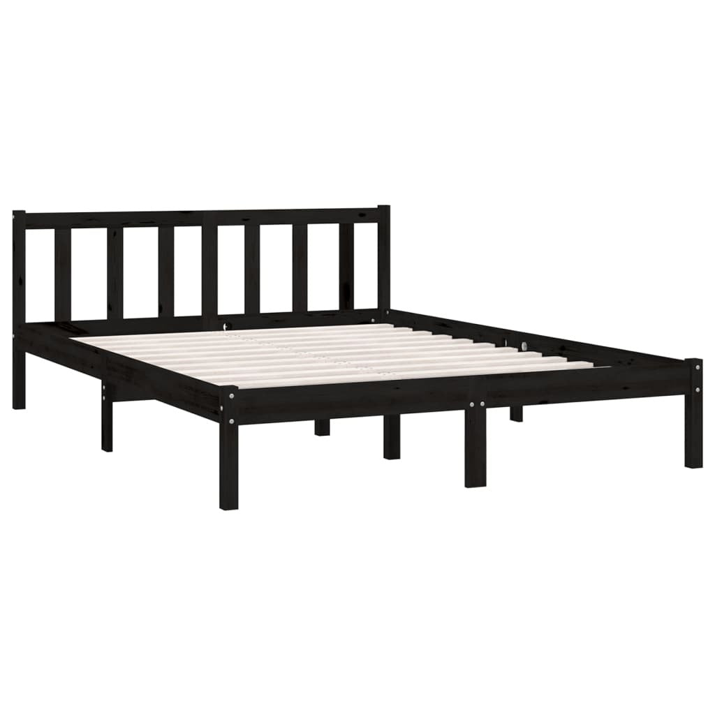 Bed Frame without Mattress 135x190cm Double Size Solid Pinewood Bedstead Black