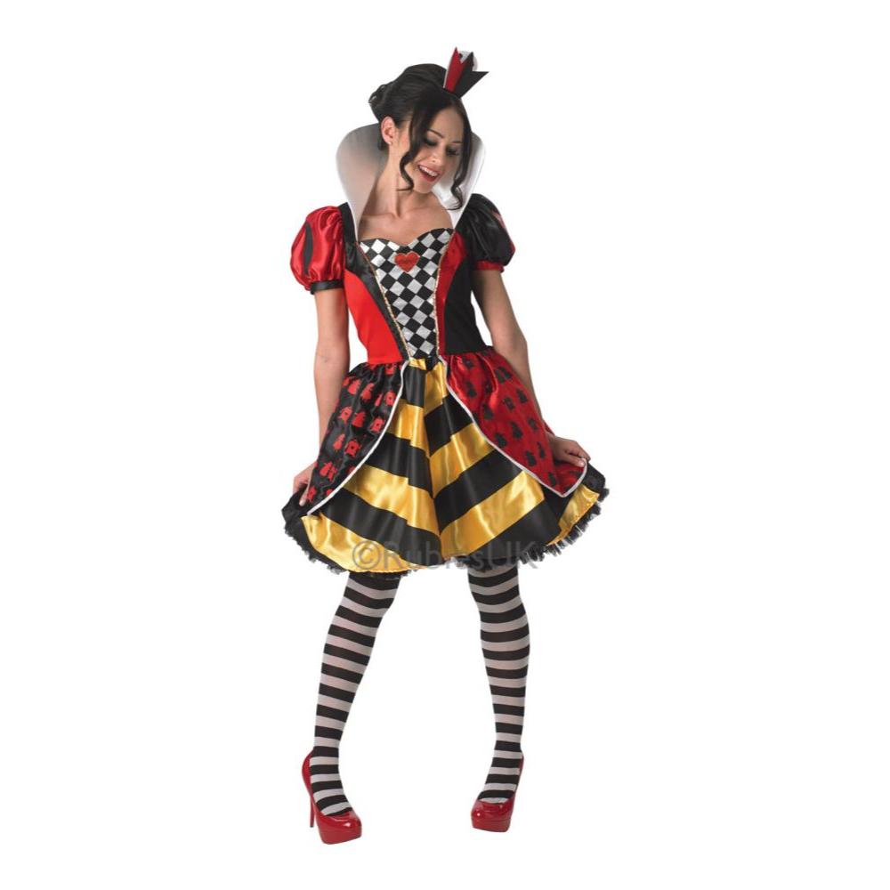 Disney Queen of Hearts Costume for Adults with Satin Dress and Tiara Headpiece - Red Colour