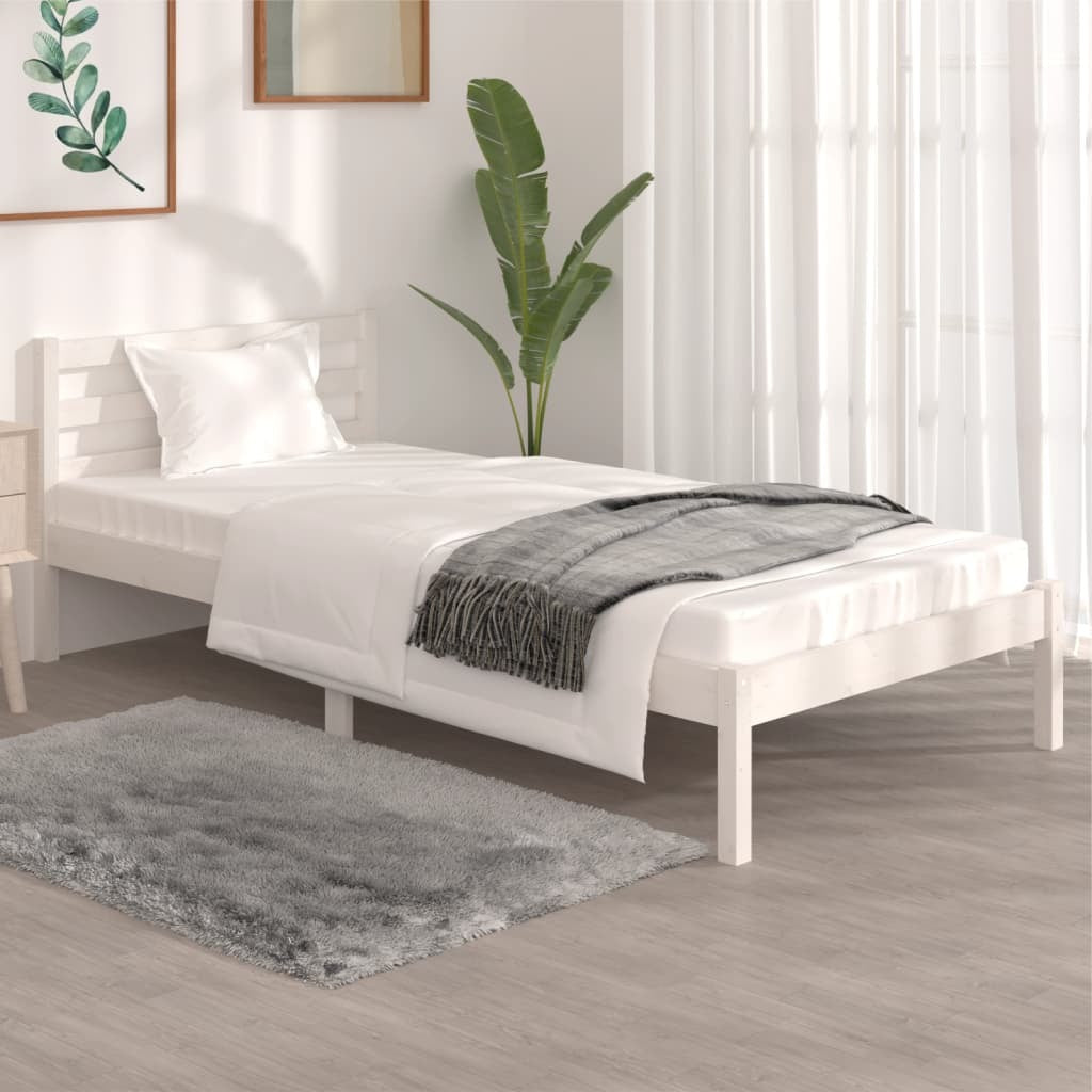 Bed Frame without Mattress 90x190cm Single Solid Pinewood Bedstead White