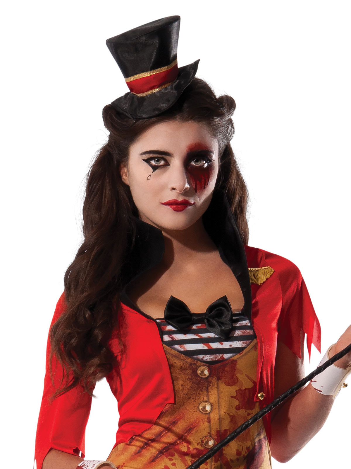 Mauled Ringmistress Costume Adult Circus Jacket Skirt Hat with Blood Splatter