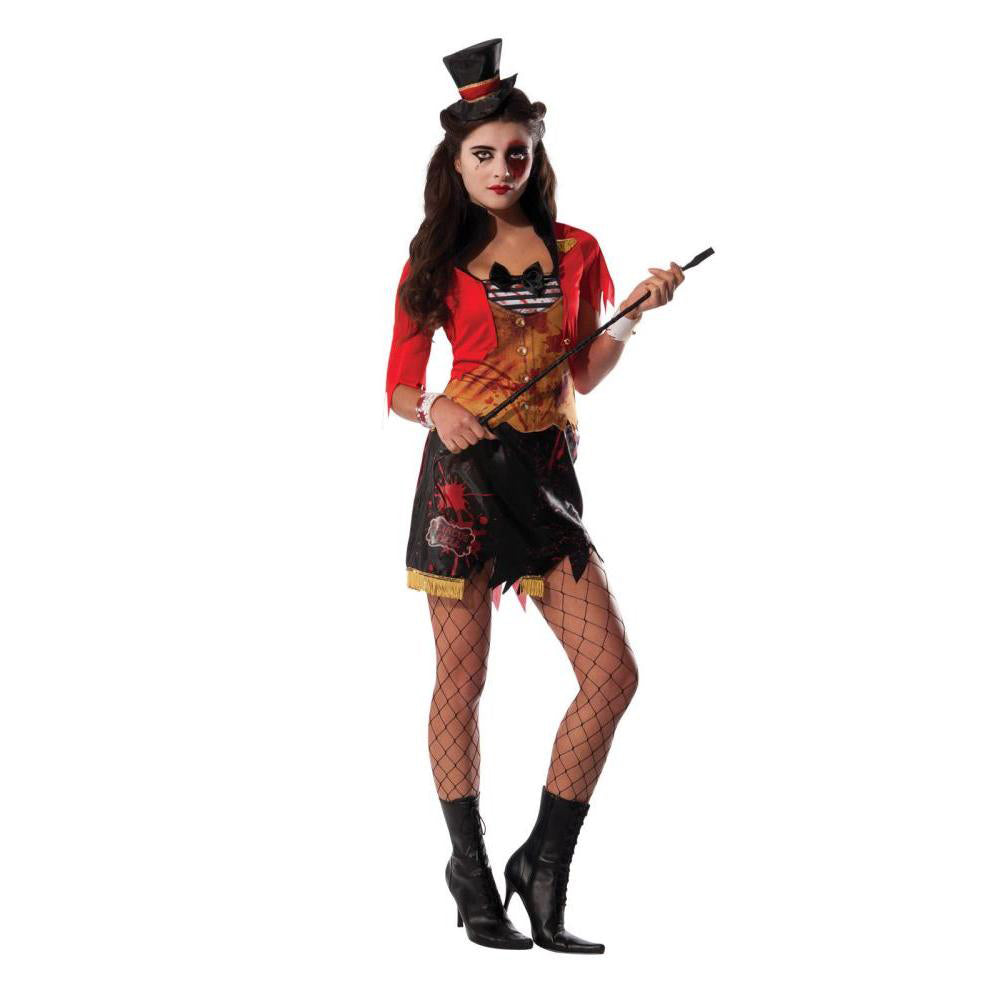 Mauled Ringmistress Costume Adult Circus Jacket Skirt Hat with Blood Splatter