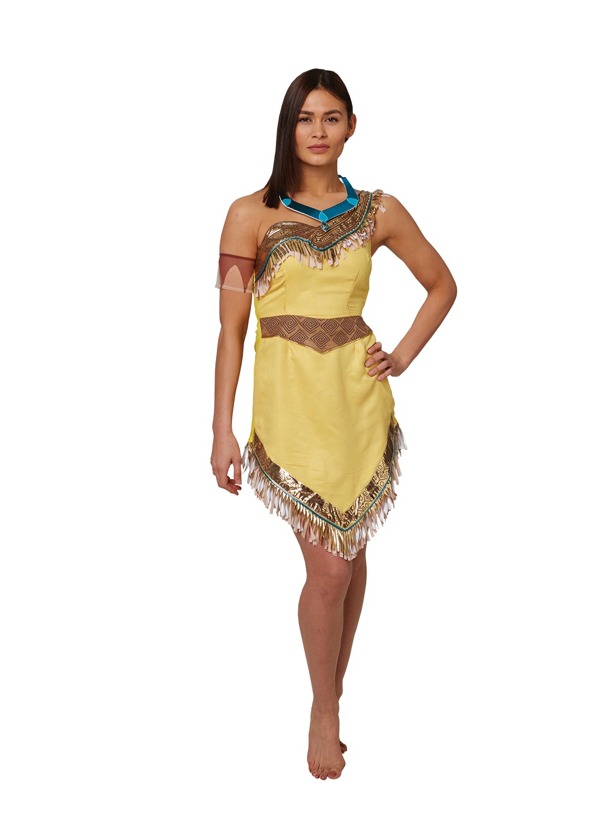 Disney Pocahontas Costume – Official Licensed Dress with Necklace and Armband, Brown Colour