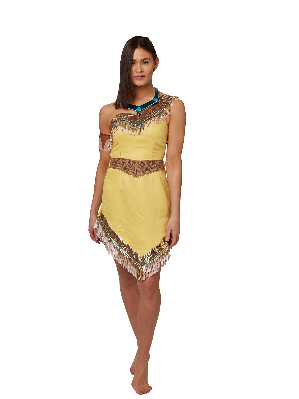Disney Pocahontas Costume – Official Licensed Dress with Necklace and Armband, Brown Colour