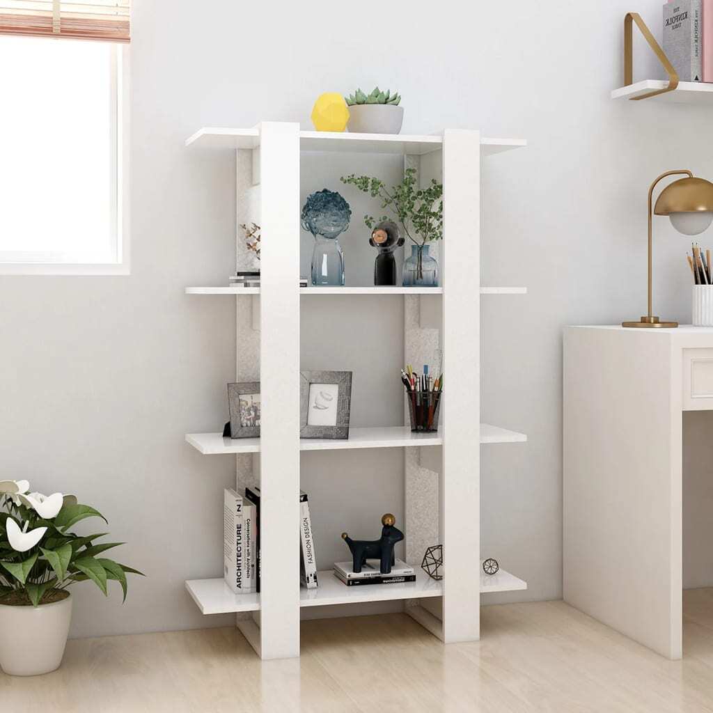 Book Cabinet Room Divider Storage Bookshelf Tall Unit Engineered Wood White