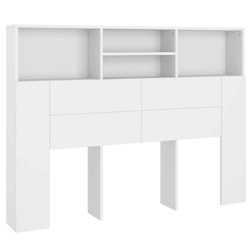 Headboard Cabinet Engineered Wood White Bookcase Storage 140x19x103.5cm