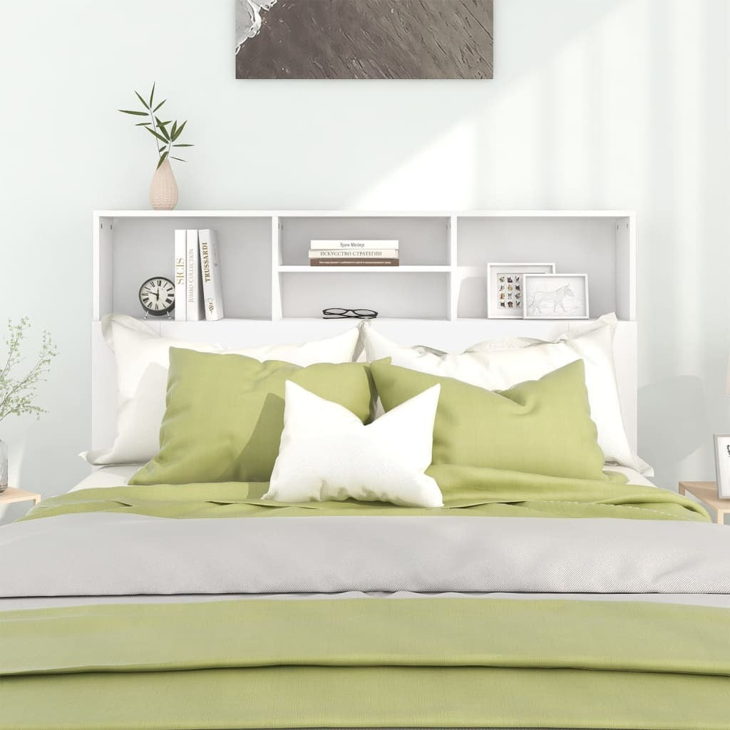 Headboard Cabinet Engineered Wood White Bookcase Storage 140x19x103.5cm