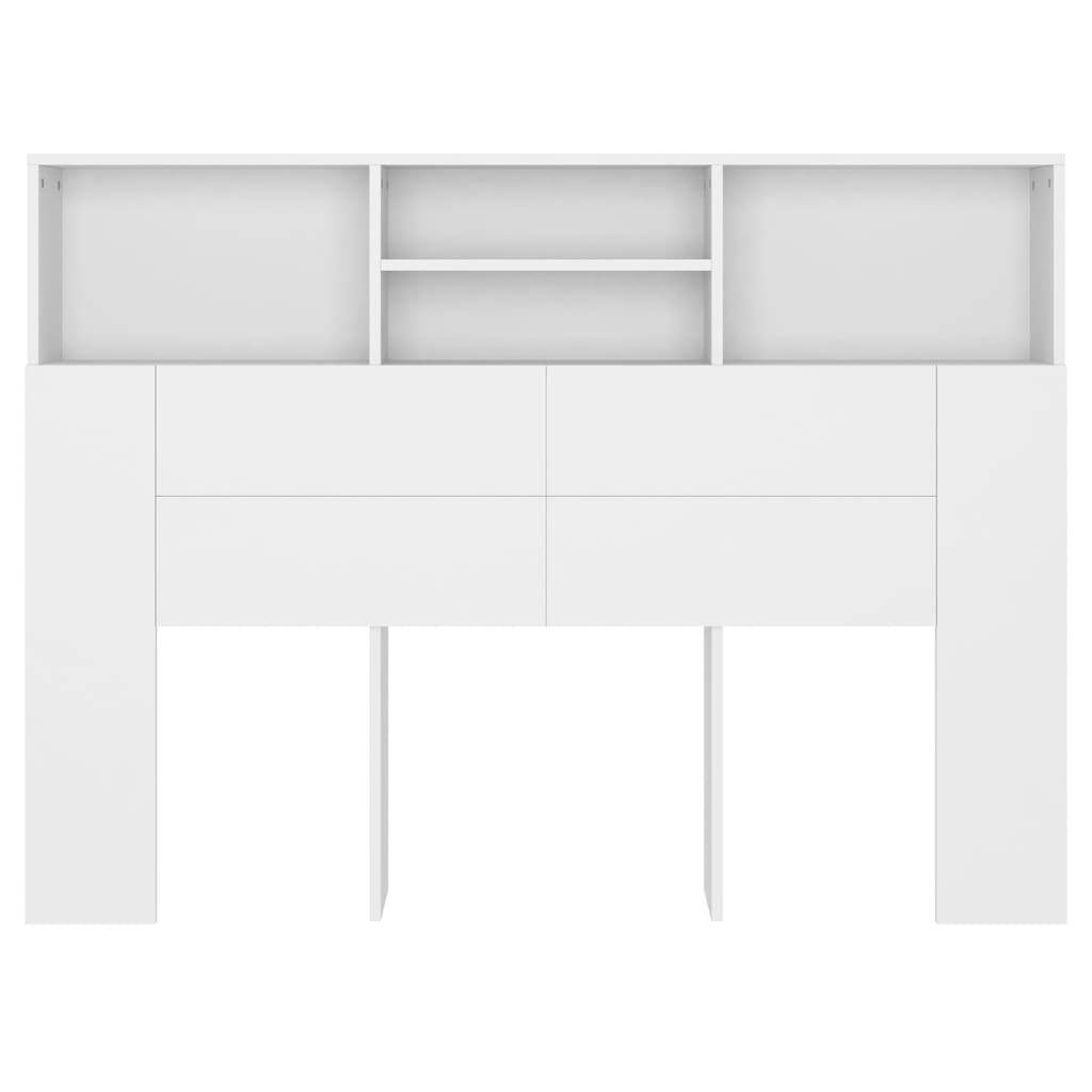 Headboard Cabinet Engineered Wood White Bookcase Storage 140x19x103.5cm