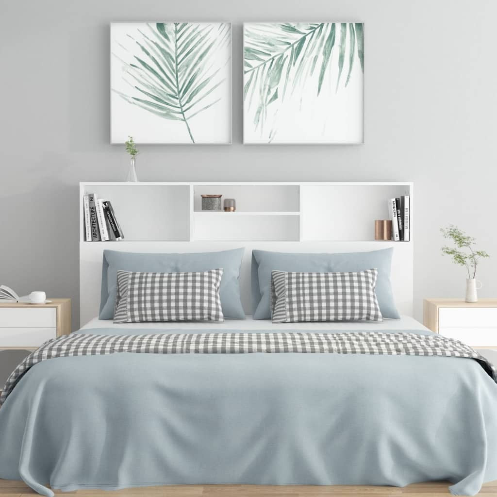 Headboard Engineered Wood Cabinet White Bookcase Storage 160cm
