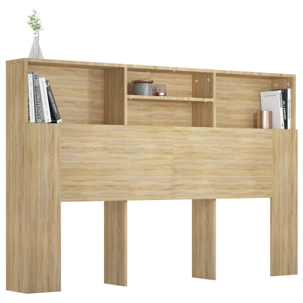 Headboard Cabinet Engineered Wood Bed Bedroom Storage Unit 160cm Sonoma Oak