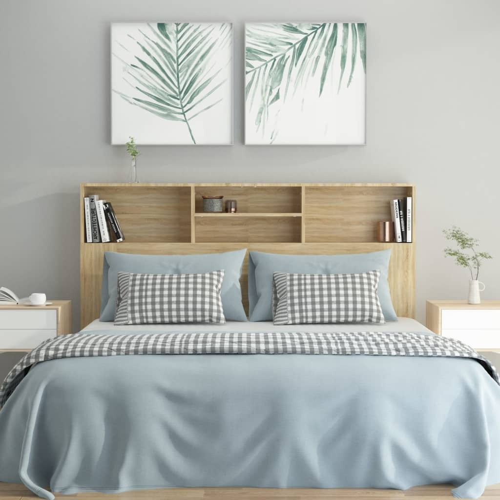 Headboard Cabinet Engineered Wood Bed Bedroom Storage Unit 160cm Sonoma Oak