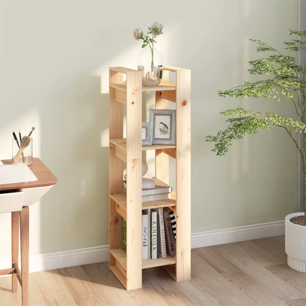 Book Cabinet Room Divider Storage Bookshelf Unit Solid Pinewood Natural