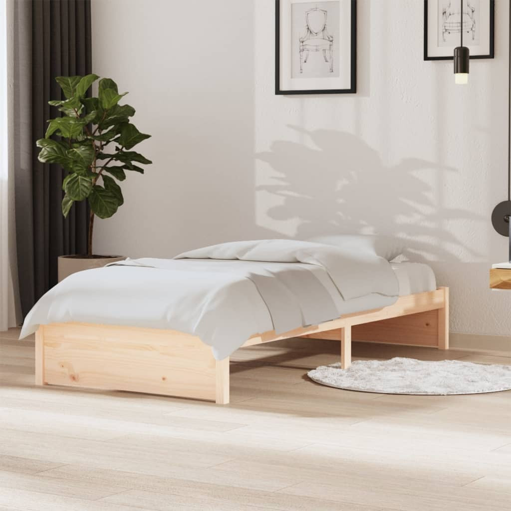 Bed Frame without Mattress 90x190cm Single Solid Pinewood Bedstead Natural