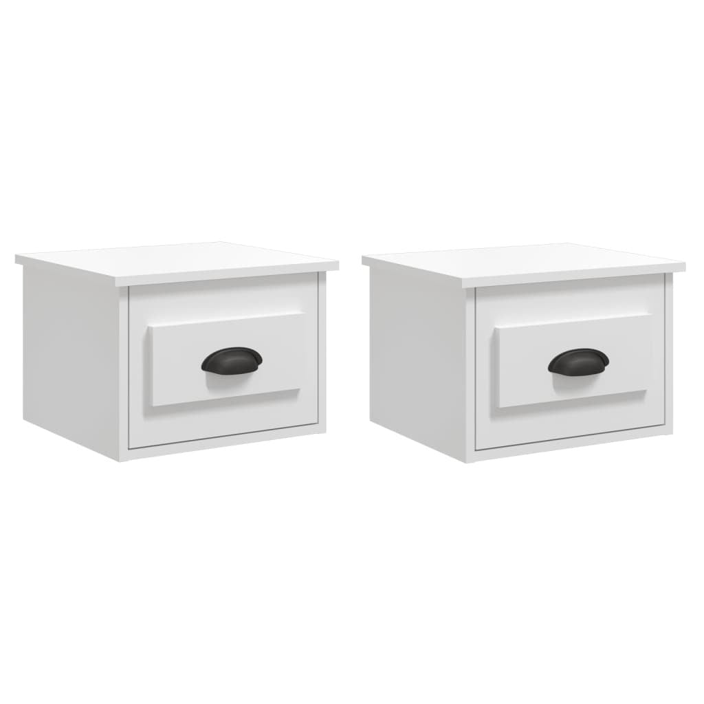 Wall-Mounted Bedside Cabinets 2 pcs Floating Drawer High Gloss Engineered White