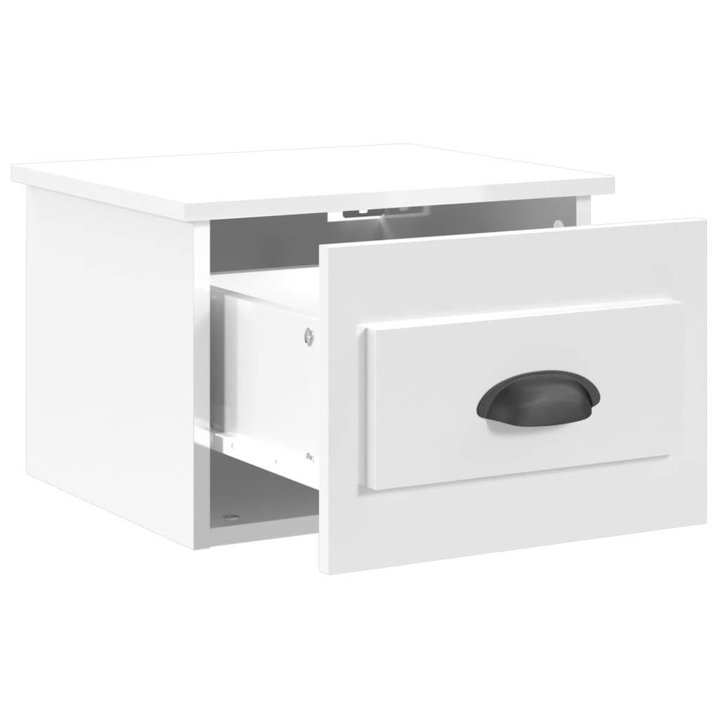 Wall-Mounted Bedside Cabinets 2 pcs Floating Drawer High Gloss Engineered White