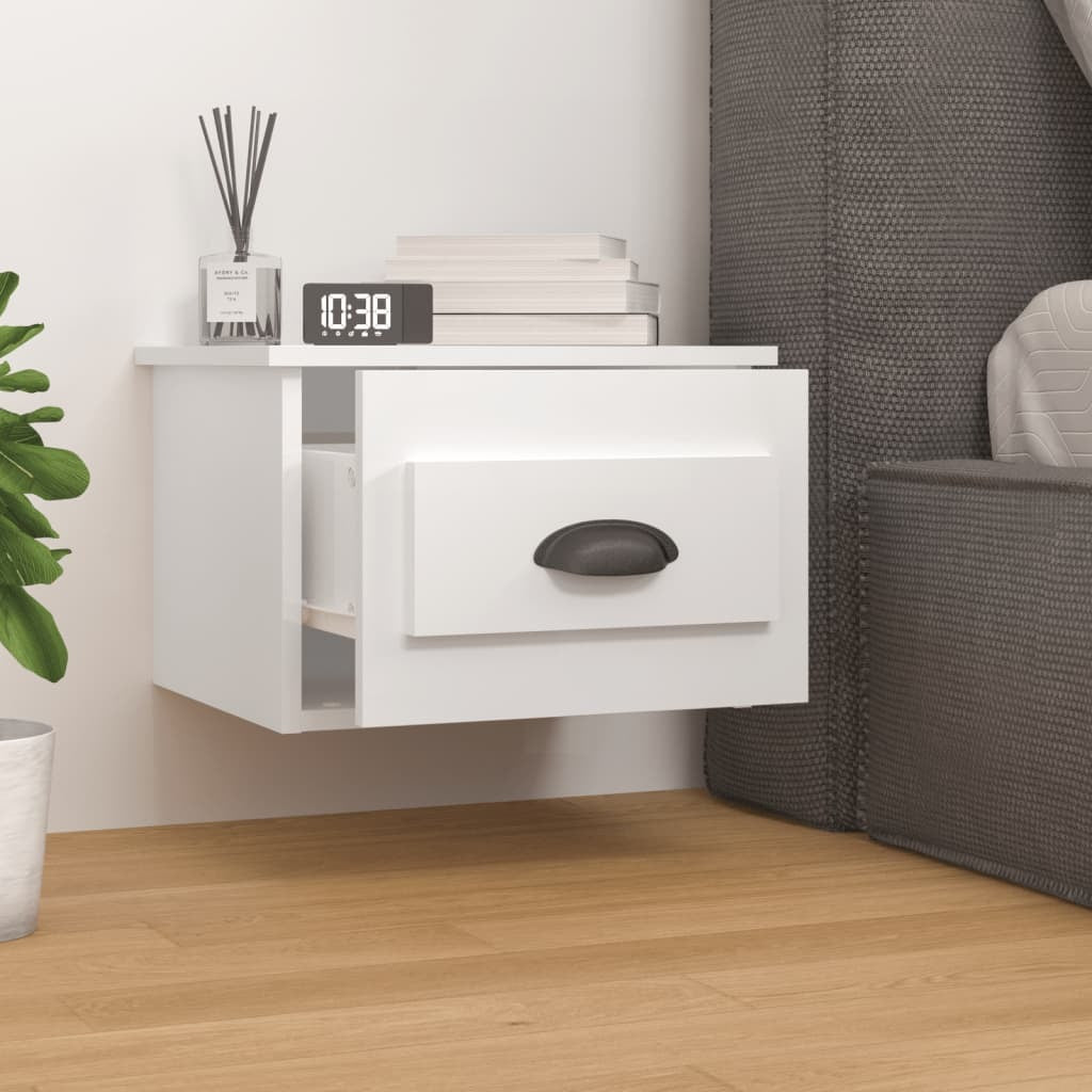 Wall-Mounted Bedside Cabinets 2 pcs Floating Drawer High Gloss Engineered White