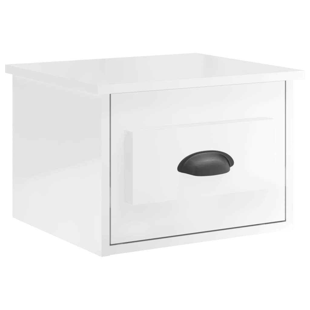 Wall-Mounted Bedside Cabinets 2 pcs Floating Drawer High Gloss Engineered White