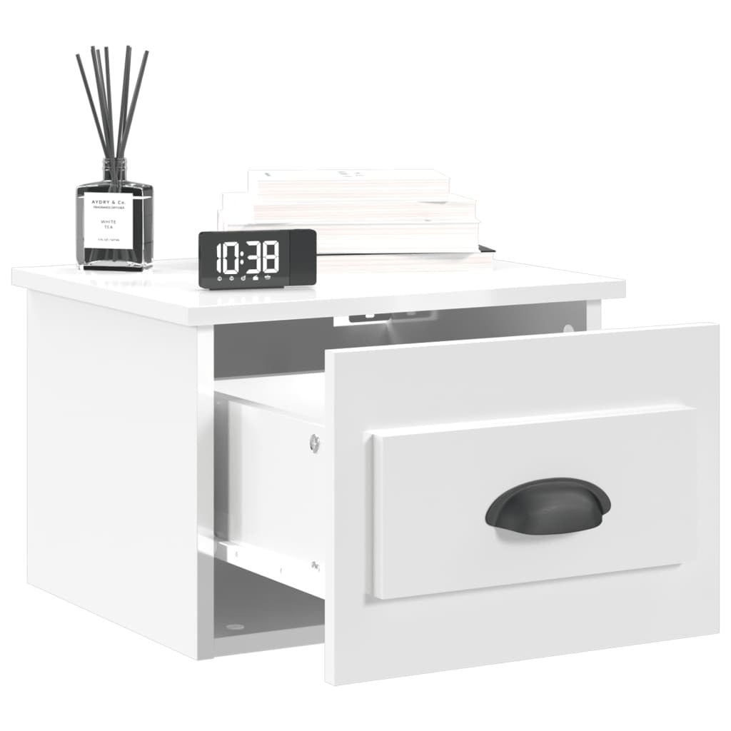 Wall-Mounted Bedside Cabinets 2 pcs Floating Drawer High Gloss Engineered White