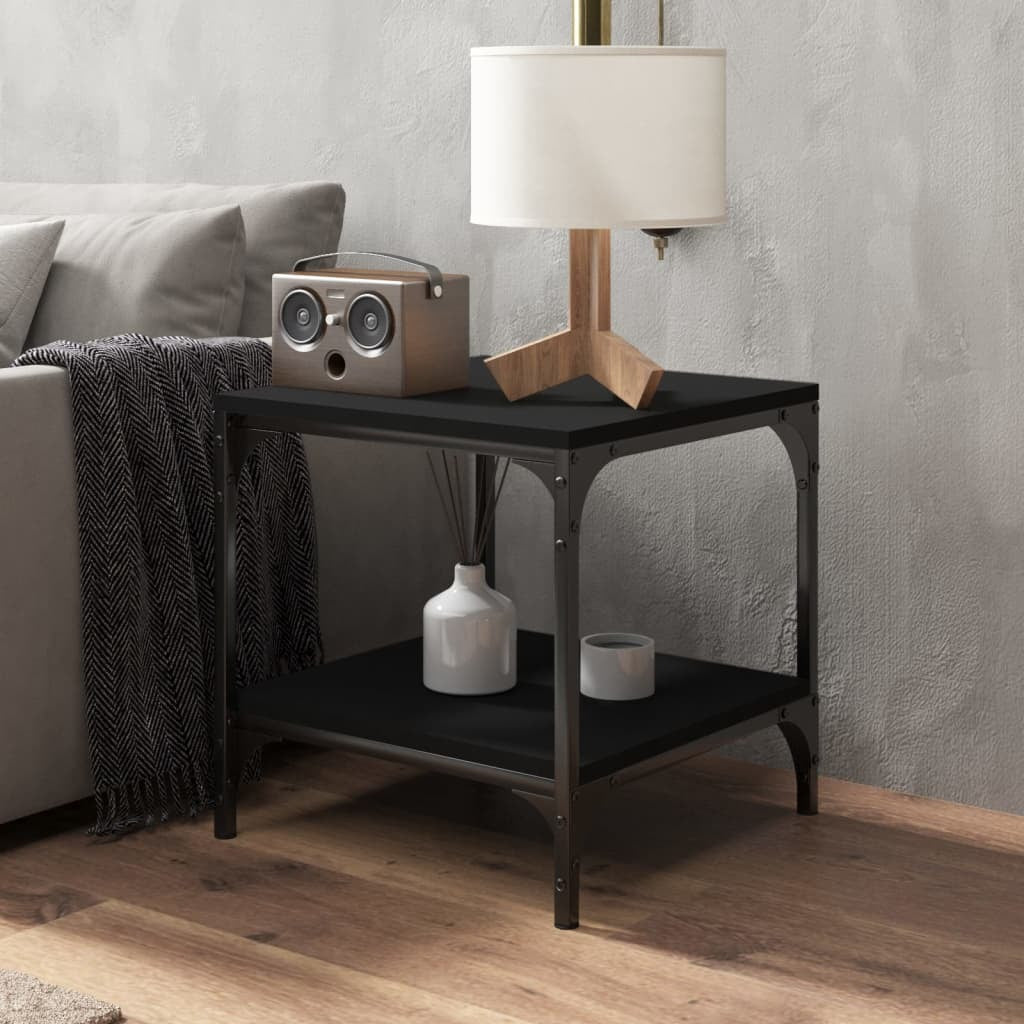 Side Tables 2 pcs Industrial Coffee End Table Steel Frame Engineered Wood Black