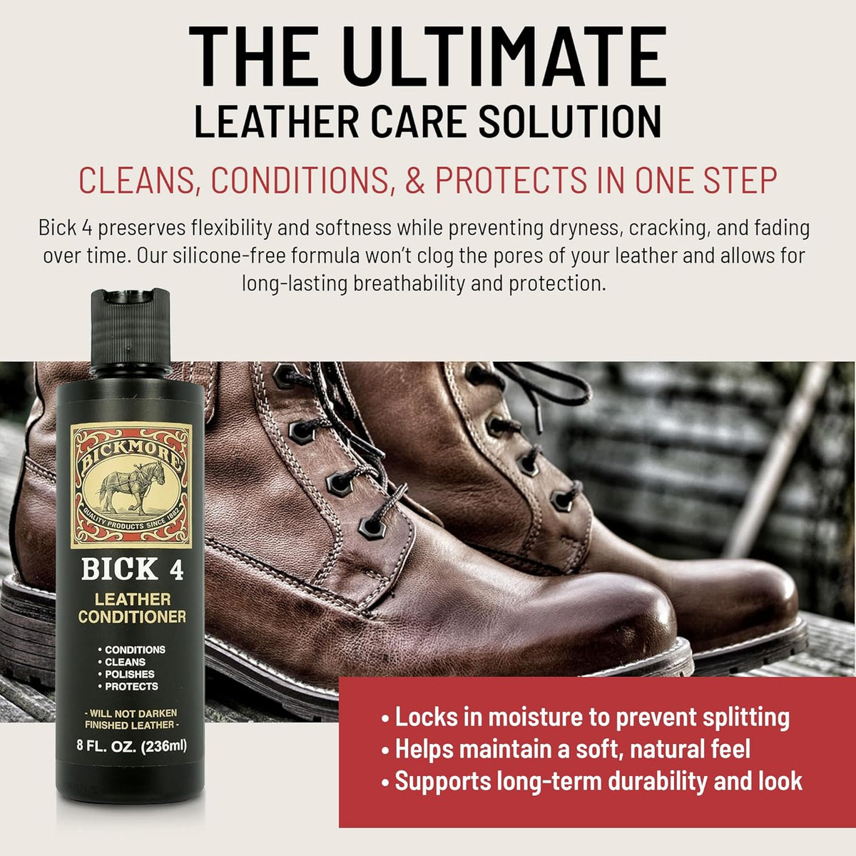 Bickmore Bick 4 Leather Conditioner 8 oz, Polish and Protect Leather Products