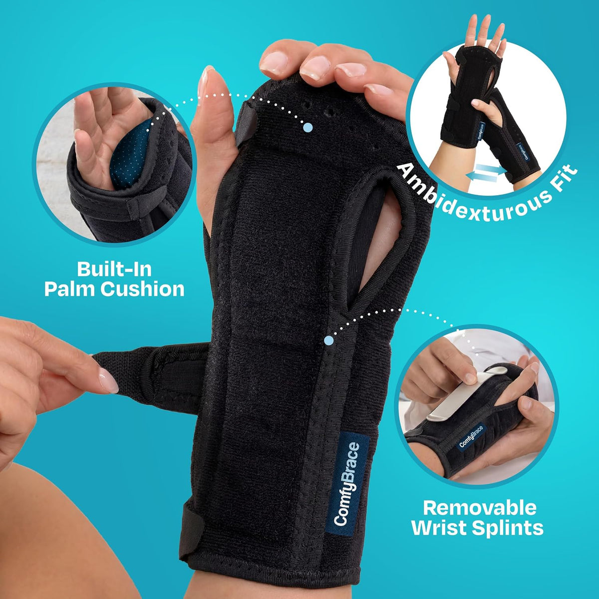ComfyBrace Night Wrist Sleep Support Brace Cushioned Adjustable Fits Both Hands