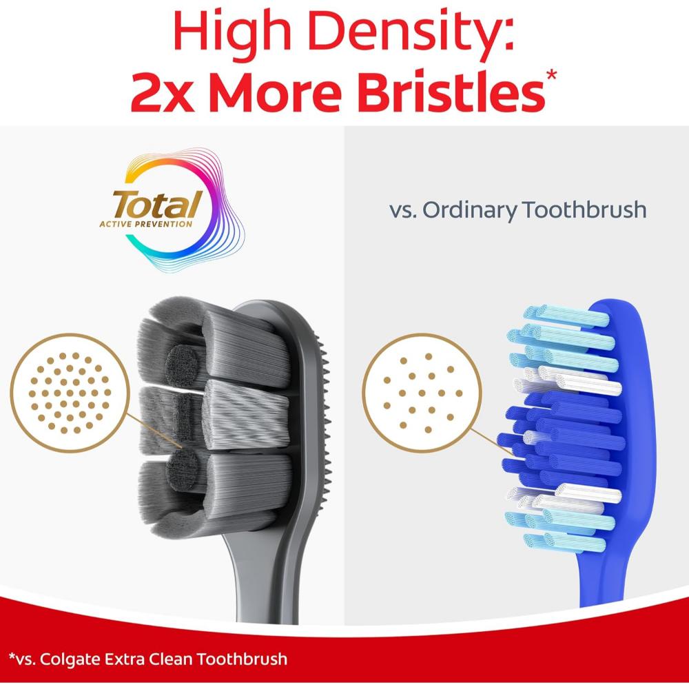 Colgate Total Active Prevention Whitening Toothbrush, Soft, Adult, 2 Pack, Black