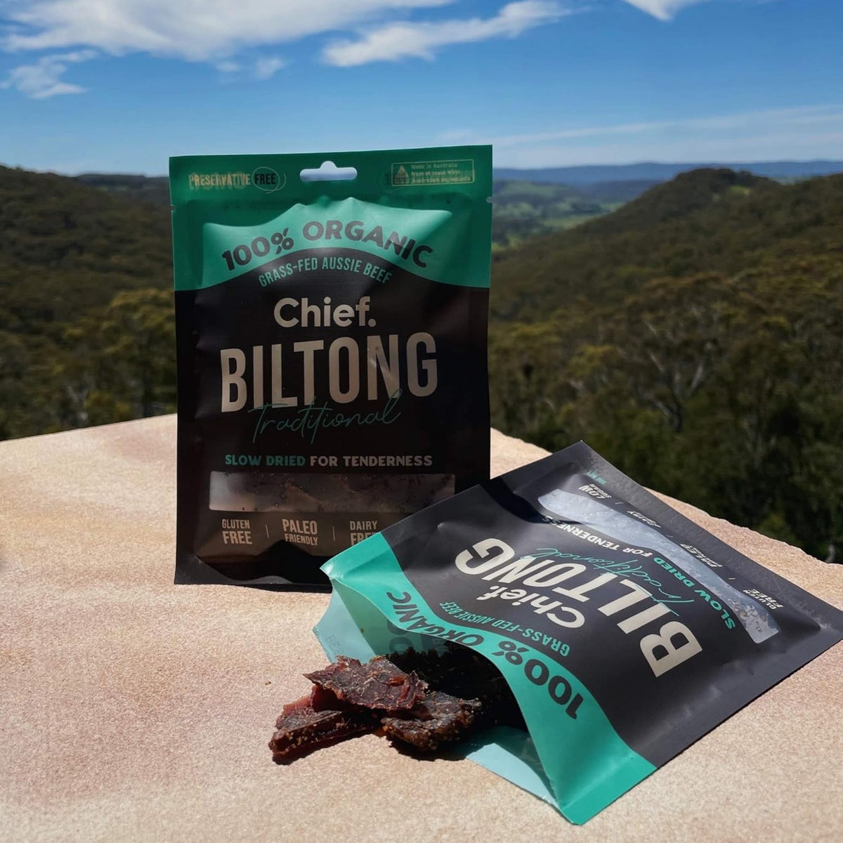 CHIEF Traditional Beef Biltong Grass-Fed Air Dried High Protein 12 x 30g Bags