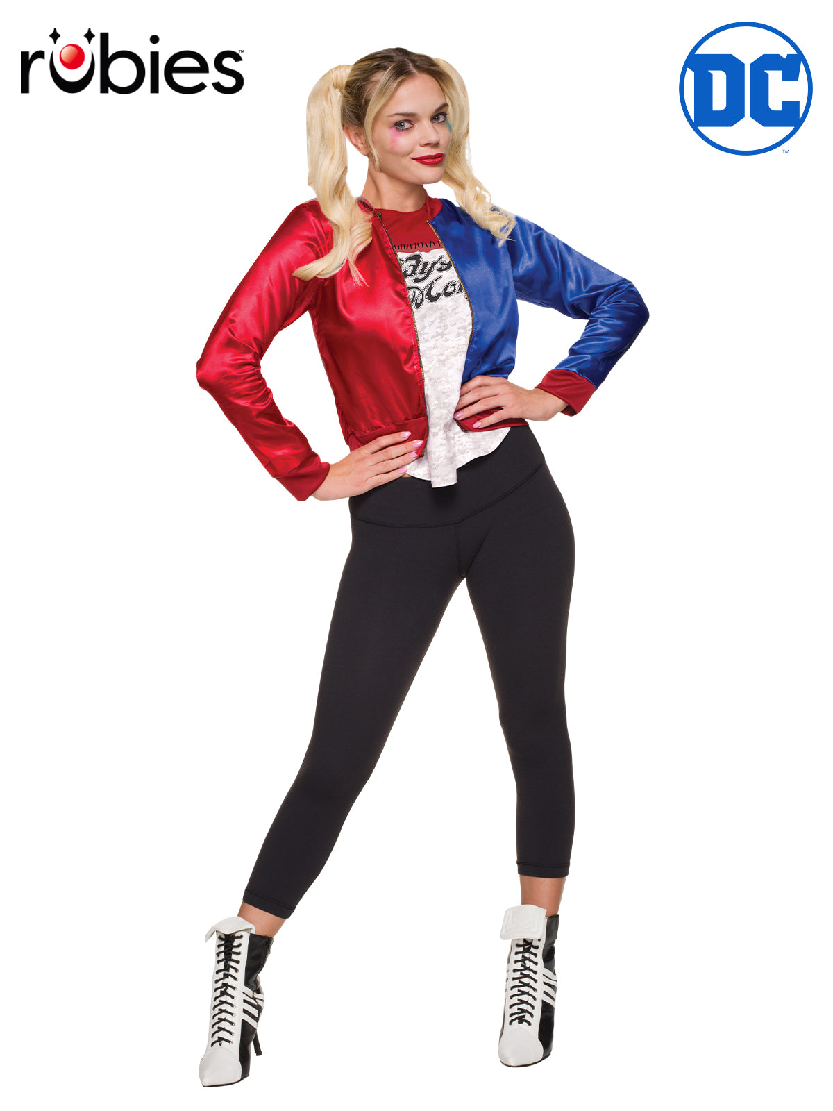 Harley Quinn Women's Bomber Jacket Costume Top Official DC Comics – Red Colour