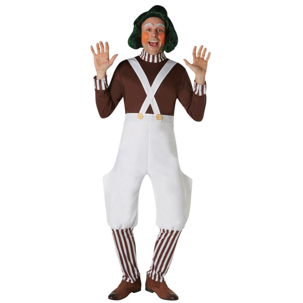 Willy Wonka Oompa Loompa Kids Costume – Official Licensed Jumpsuit with Striped Socks, Brown Colour