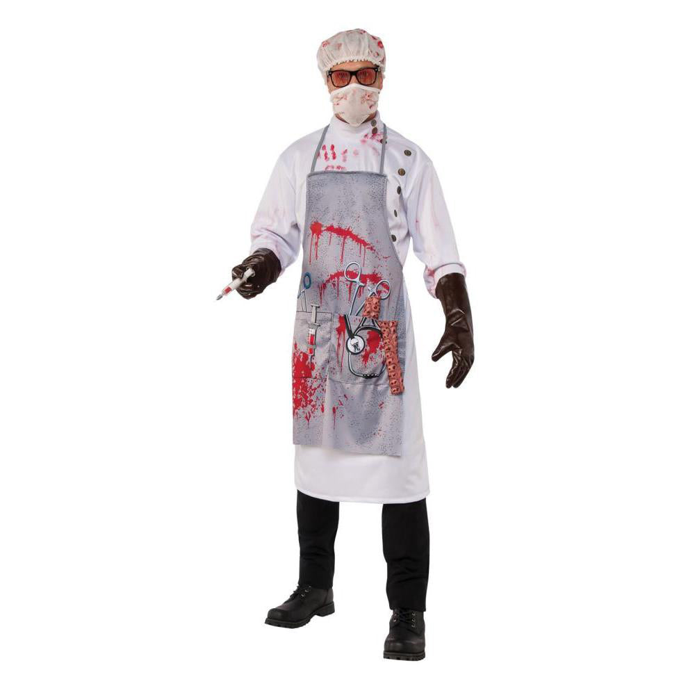 Mad Scientist Costume Adult Bloody Lab Coat with Mask Hat Glasses and Gloves