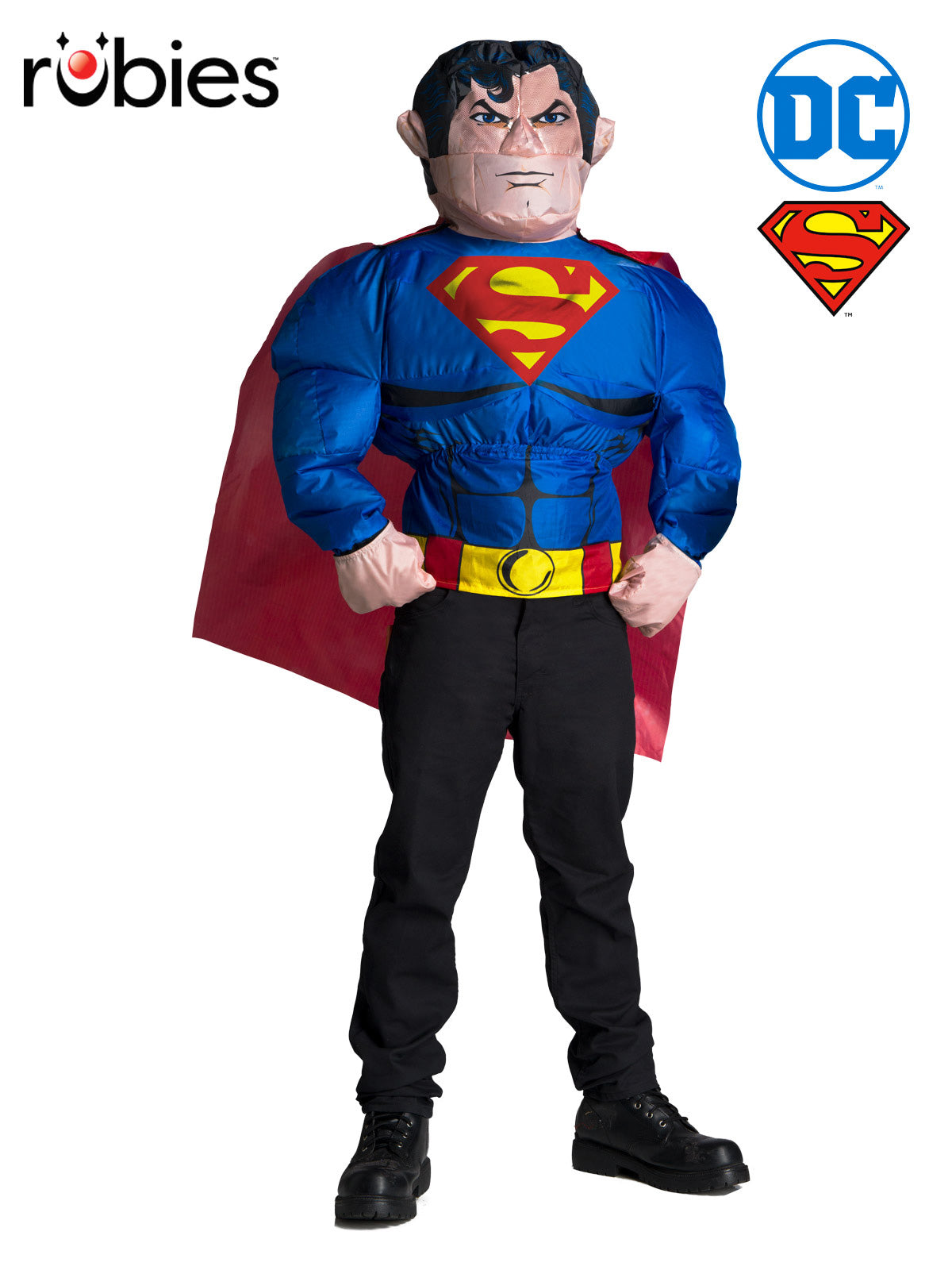 Superman Inflatable Costume Top for Adults with Cape and Fan Muscle Effect