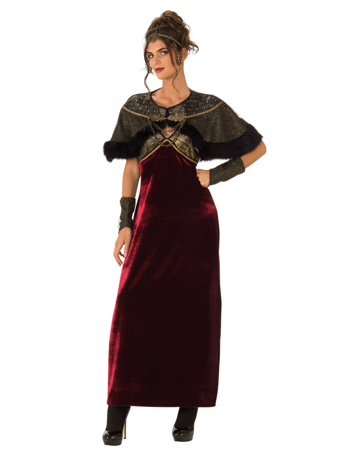 Medieval Lady Costume Adult Renaissance Dress with Cape Glovelets and Headpiece