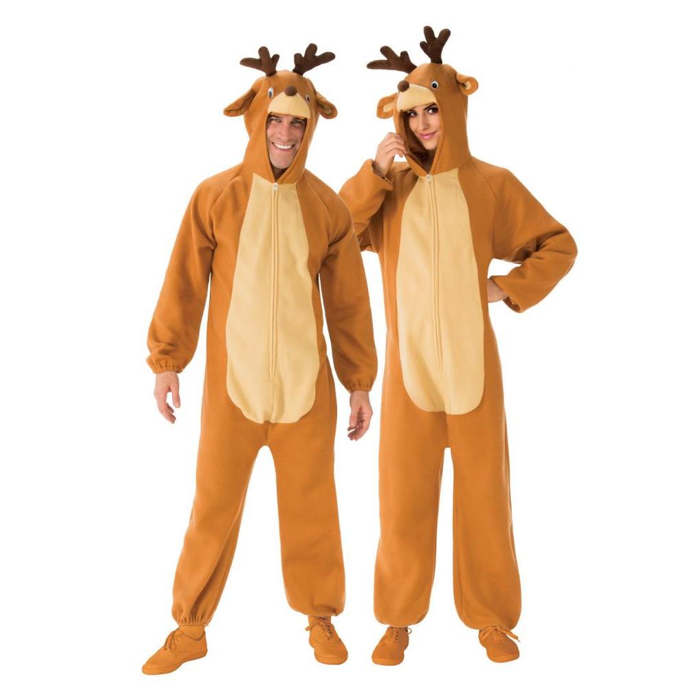 Rubie's Unisex Reindeer Christmas Costume Plush Hooded Onesie with Antlers - Brown Colour