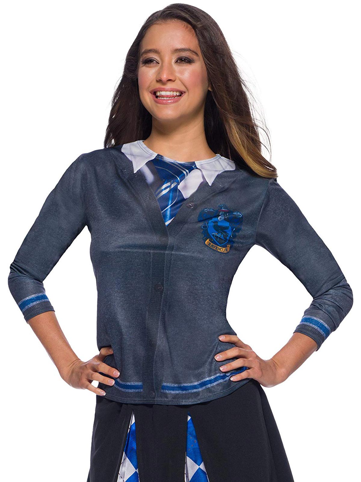 Harry Potter Ravenclaw Printed Top for Kids with House Emblem and Tie Design - Blue Colour