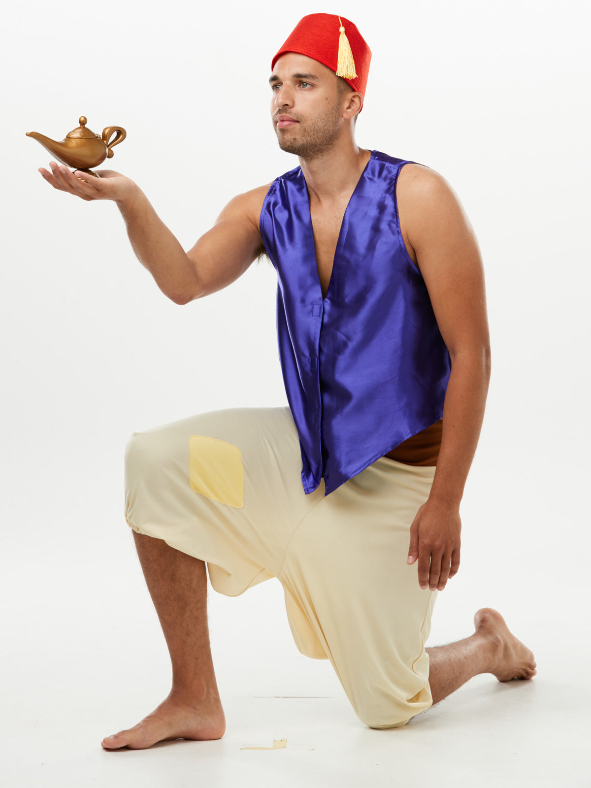 Aladdin Deluxe Costume Adult Disney Fancy Dress Vest Pants Hat Red Colour