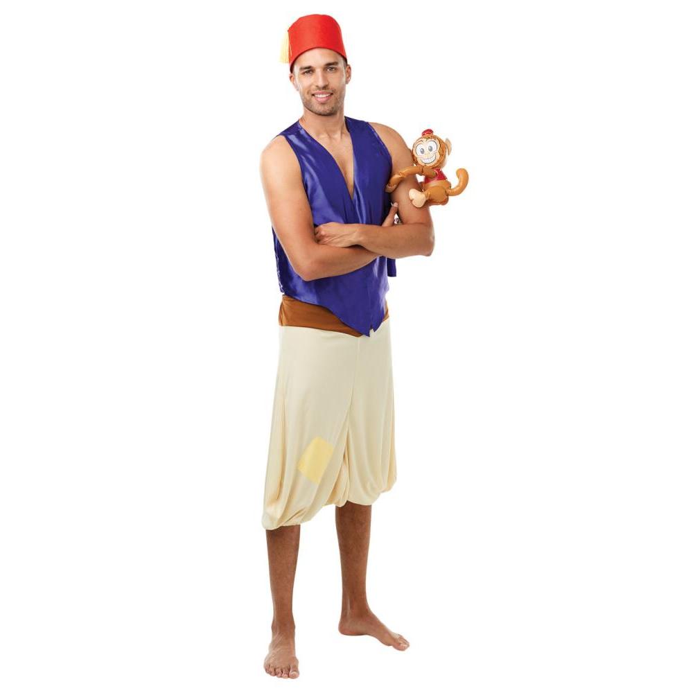 Aladdin Deluxe Costume Adult Disney Fancy Dress Vest Pants Hat Red Colour